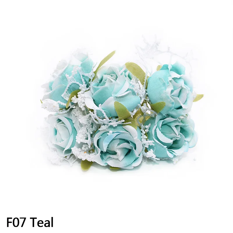 F07 Teal 12 шт./лот, искусственный кружевной материал, букет роз, искусственный цветок из пенопласта, сделай сам, Плетенный венок, украшение для свадьбы, дома - Цвет: F07 Teal