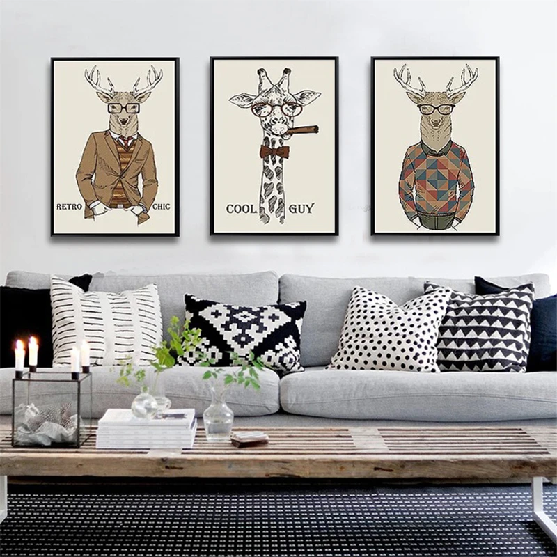 HAOCHU Ретро Шикарный хиппи мистер Олень жираф животное рисунок искусство для