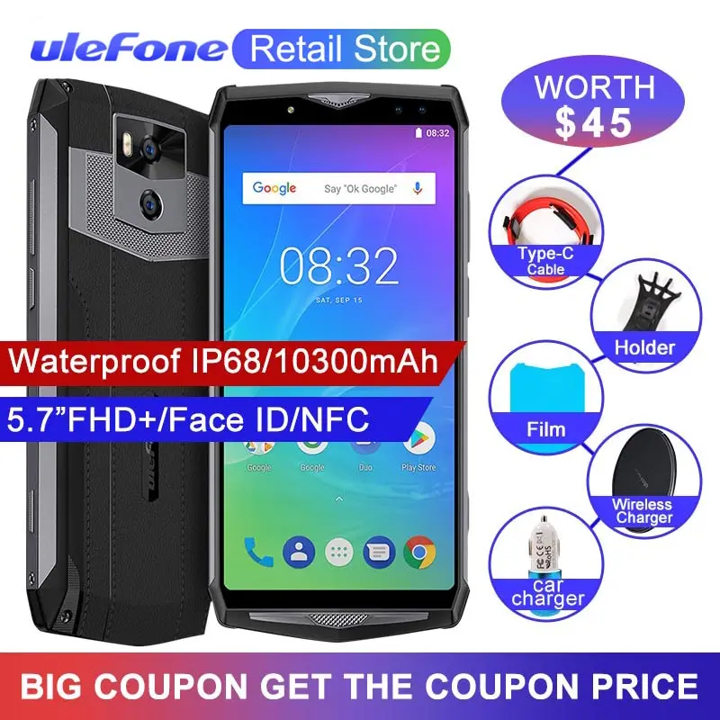 Ulefone power 5s 13000 мАч 6 0 &quotFHD Смартфон 4 Гб + 64 MTK6763 Восьмиядерный Android 8 1 21 МП Лицо ID