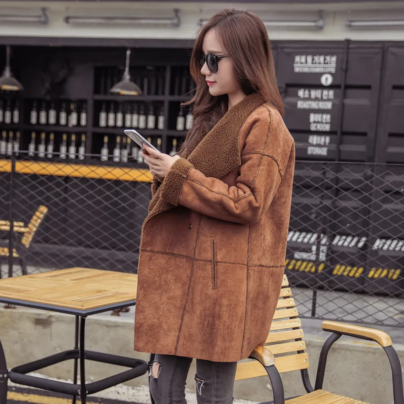 Зимняя куртка для женщин толстые пальто из овечьей шерсти парки Mujer замшевое