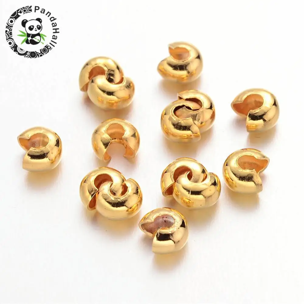100pcs 4mm Iron Crimp Beads Covers Golden Silver Color Cadmium Free &amp Nickel Lead Hole: 1.5~1.8mm | Украшения и аксессуары