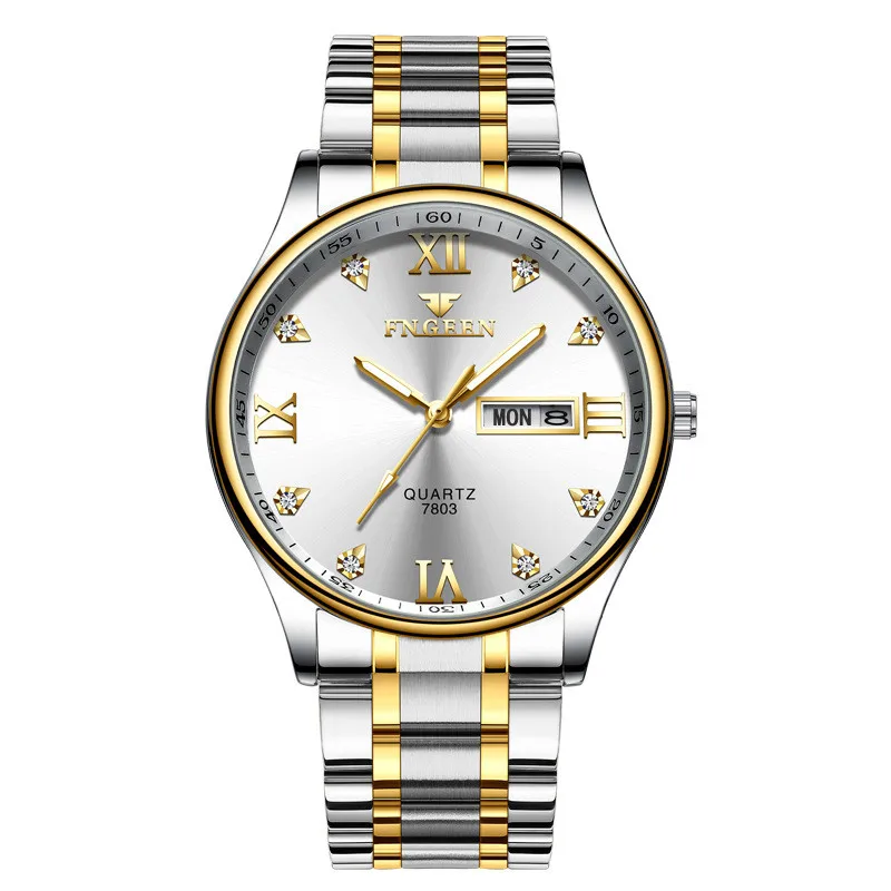 Reloj Hombre, роскошные Брендовые Часы для мужчин, нержавеющая сталь, алмаз, мужские кварцевые часы, аналоговый дисплей, дата, неделя, наручные часы - Цвет: steel white