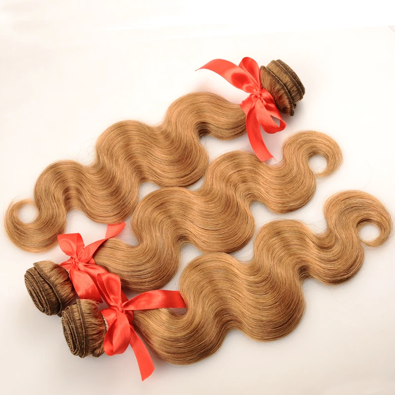 Pinshair перуанские волосы 3 пучка с закрытием медовый блонд#27 цветные человеческие волосы волнистые пучки с закрытием не линяют не Реми