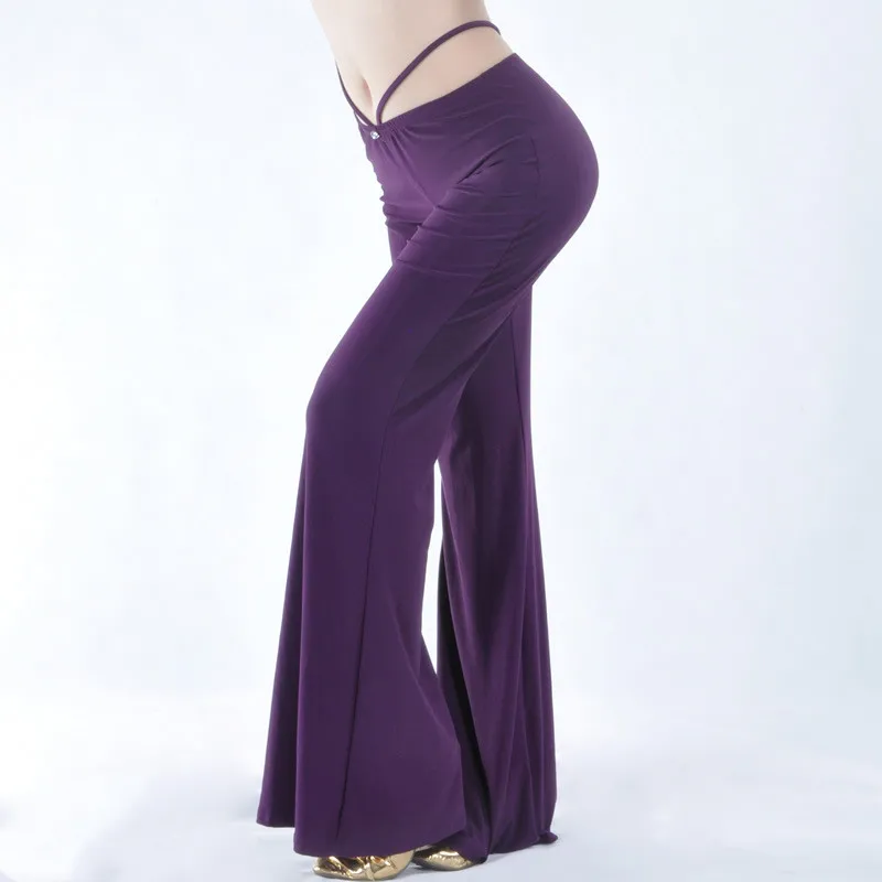 Purple Женские брюки для танца живота, костюм для пожилых женщин, хлопок, сексуальная одежда для танца живота со стразами, длинные расклешенные брюки - Цвет: Purple