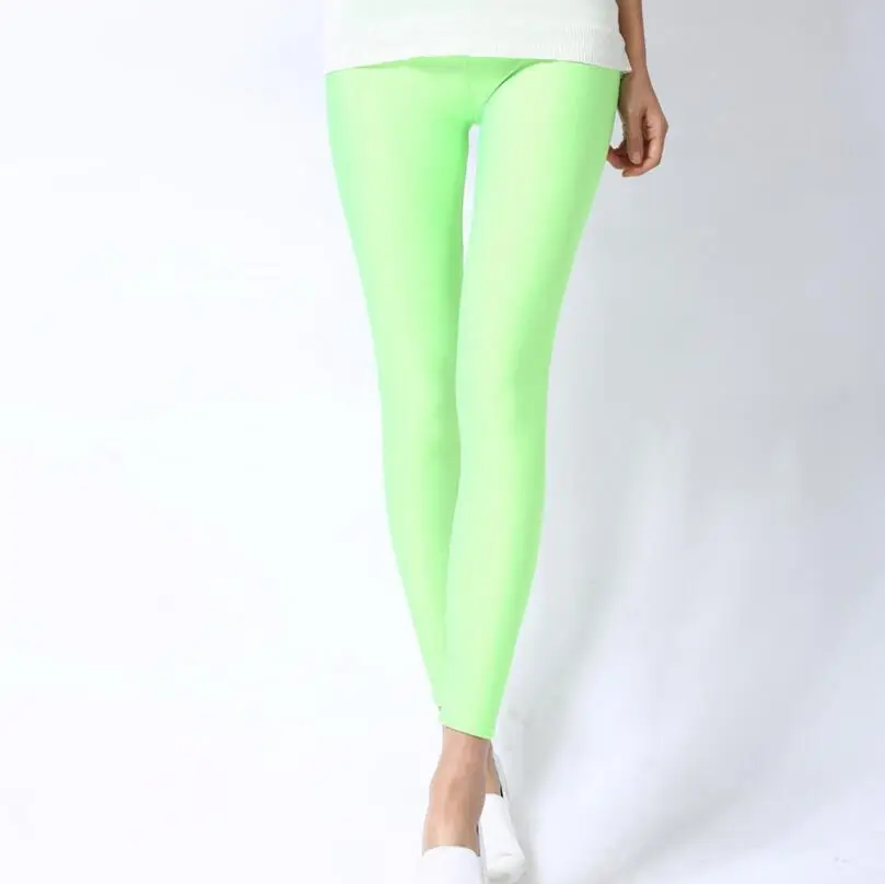 K036 lemon green Блестящие женские леггинсы YRRETY, тонкие леггинсы до щиколотки, Стрейчевые штаны, базовые леггинсы, повседневные Мягкие разноцветные леггинсы из спандекса - Цвет: K036 lemon green