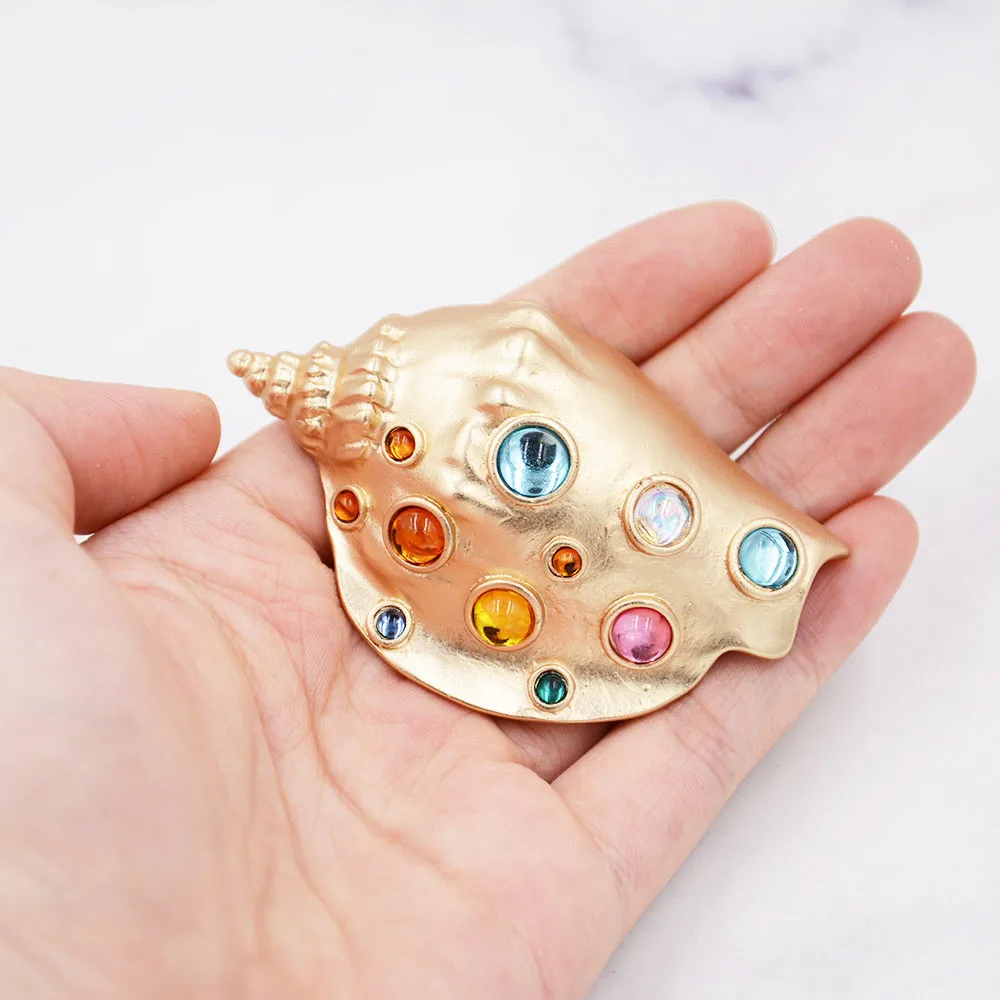 Винтажная металлическая брошь в виде моллюска много цветов полимерный камень