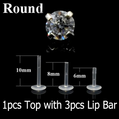 Round Showlove-1Piece хирургическая сталь Биопласт Лабрет уха трагус серьги, Надеваемые На Ушной Хрящ губы кольцо с конским глазом Циркон пирсинг ювелирные изделия для тела - Окраска металла: Round