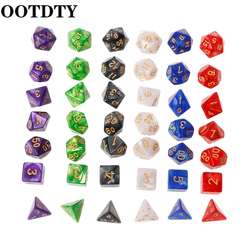 OOTDTY 7 шт. многогранные игральные кости золотые цифры для Дракона Pathfinder D20 D12 2xD10 D8 D6