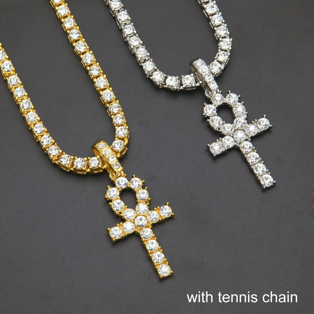 UWIN Ankh Pendant Necklaces Key Of Life Charms with 20/24/30 inches Alloy Tennis Chain Necklace Hip Hop Jewelry for Gift | Украшения и