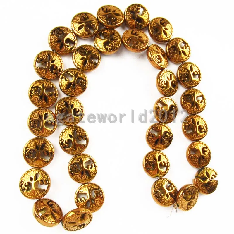

(Free Shipping) 1Strand 12x4mm Carved Brown Hematite Life Of Tree Loose Bead 15.5 inch CJ2019321047