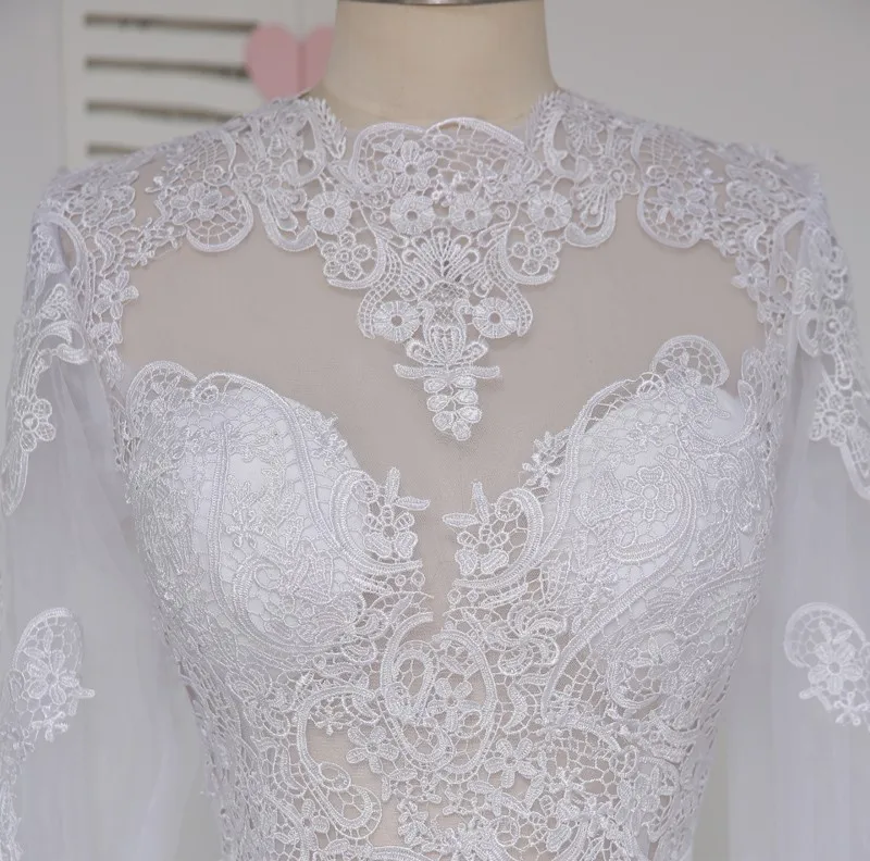 Vestidos De Noiva Casamento Robe Оболочка Высокий воротник одежда с длинным рукавом кружевные