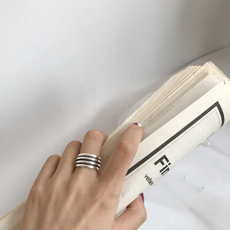 

Silvology Sterling 925 Silver Line Rings Silver Temperament Vintage Multi-layer Line Texture Open Rings For Women Fine Jewelry