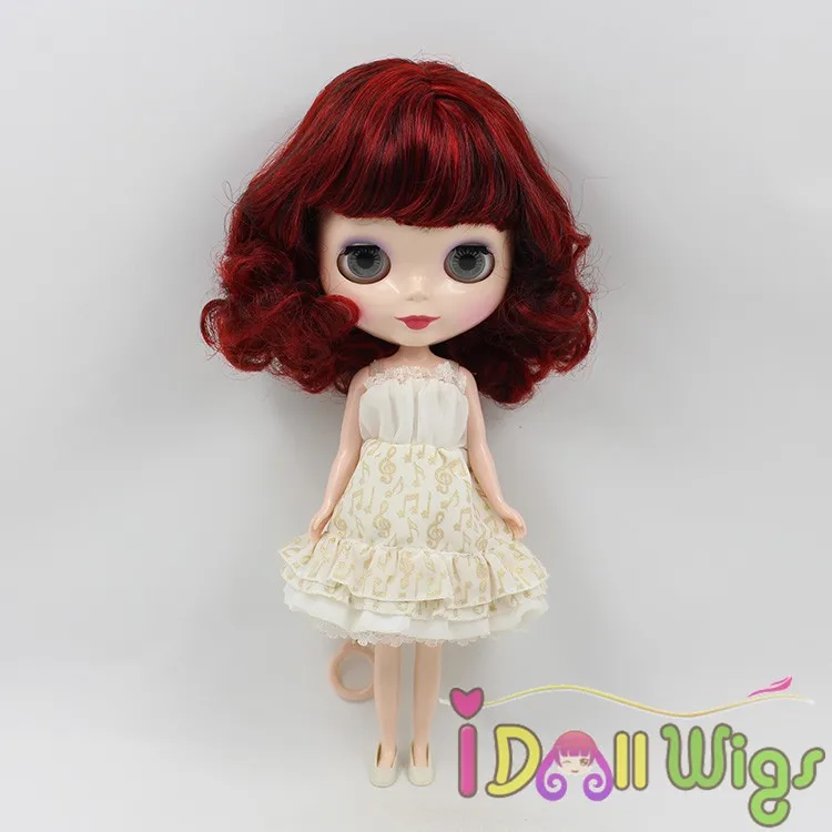 Короткий кудрявый парик Боба полный из красного вина смешанный с черным|doll wig|pullip