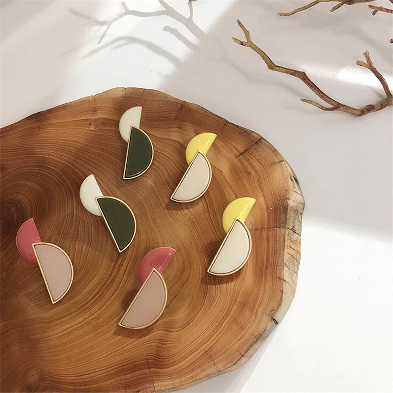 Серьги-гвоздики в Корейском стиле с полукруглыми геометрическими фигурами