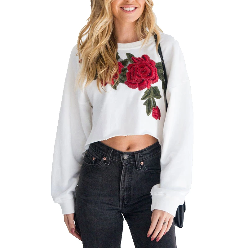 

Women Hoodies Jumper Sweatshirt Floral Casual Crop Top Coat Loose Pullover NEW