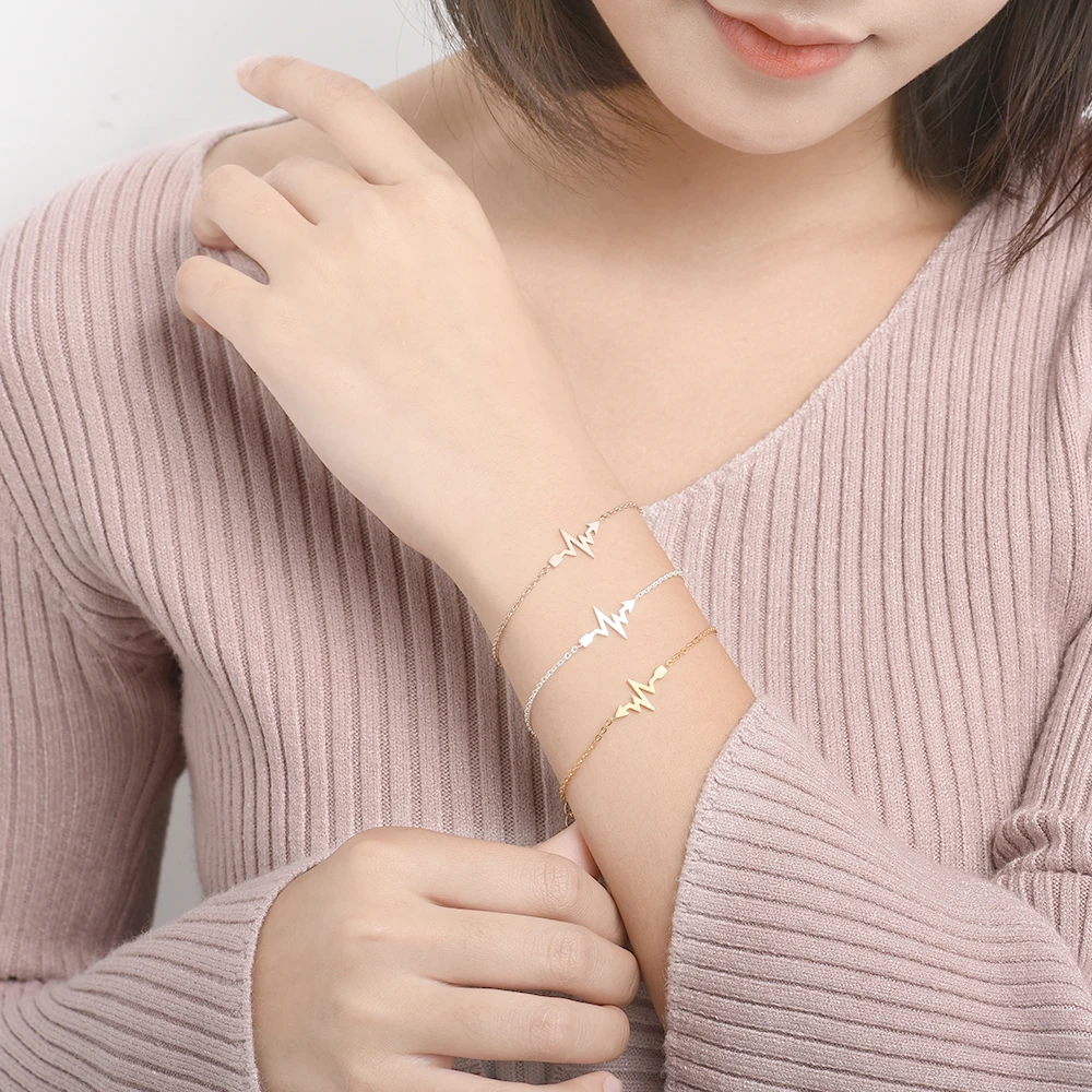 Браслет ECG из нержавеющей стали с фианитами и надписью I Love You Heart | Украшения