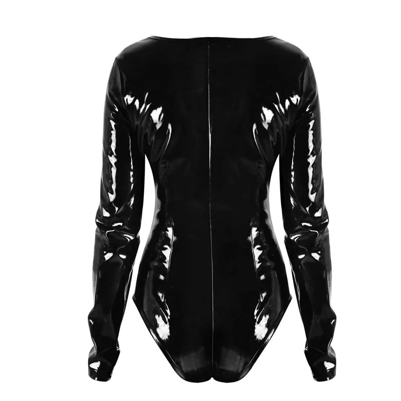Женское блестящее боди из ПВХ с длинным рукавом|long sleeve jumpsuit|sleeve jumpsuitbodysuit long |
