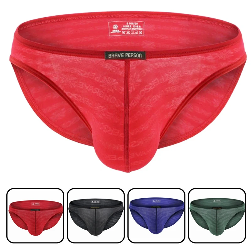 

2019 hot Brave Person Underwear Men's Briefs Transparent Mesh Sexy Underpants men's printed briefs jockstrap gay