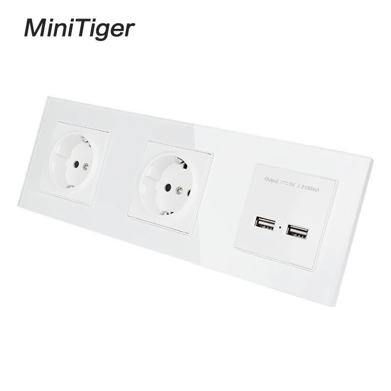 Настенная электрическая розетка Minitiger с двойным USB портом 16 А 5 В 2 А|Электрические