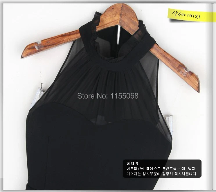 3016 # factory direct European style sexy black halter dress flounced women | Женская одежда