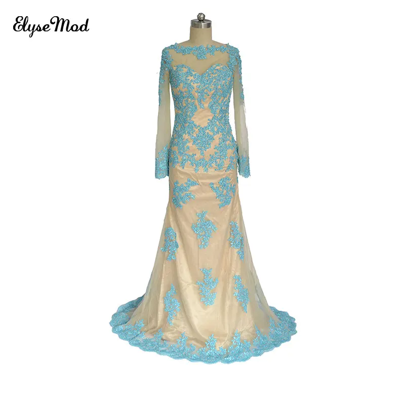 Женское вечернее платье с длинным рукавом Elysemod кружевное О образным вырезом и