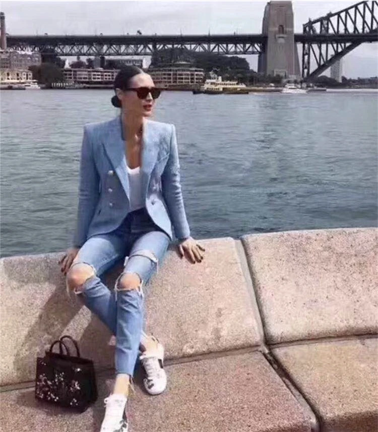 S-XXL, высокое качество,, модные, новые, классические, двубортные, имитация джинсовой ткани, тонкие, самообслуживания, повседневные, для путешествий, женские блейзеры