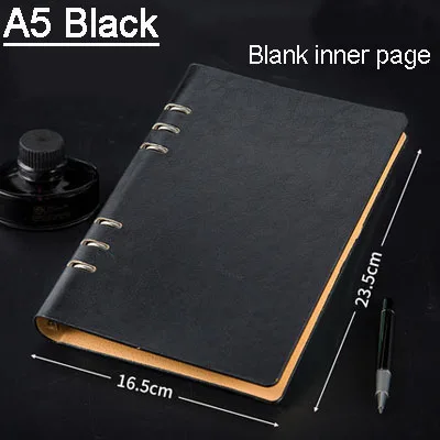 A5 Black Записная книжка в форме листа A6A5B5A4 чистая белая бумага простой бизнес-блокнот Пользовательский логотип искусственная кожа надпись подарок - Цвет: A5 Black