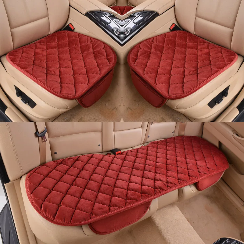 Red 3pcs GSPSCN 3 шт./компл. зимняя теплая сидений автомобиля сиденье Подушка для спереди на заднем сиденье стула чёрный; коричневый автомобильные сиденья протектор - Название цвета: Red 3pcs