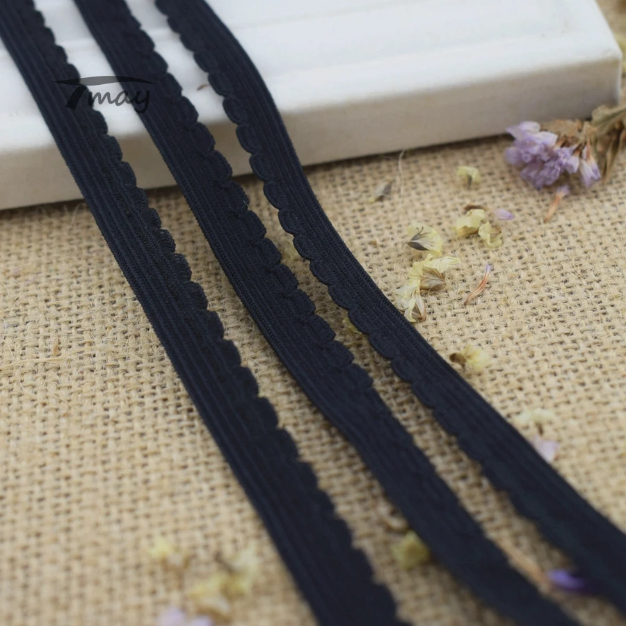 283 Solid Pure Black Elastic Bands Stretch Lace Ribbon Edge 8yards Trim Underwear pant Kids Hair Tie Use Spandex Rubber Bands