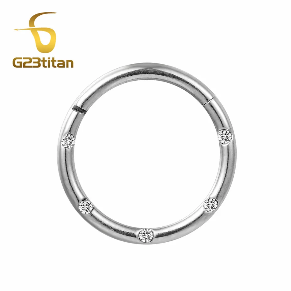 G23titan G23 титановый Кристалл шарнирный сегмент кольца для носа Перегородка кликер ухо пирсинг носа ювелирные изделия для тела серебряный цвет