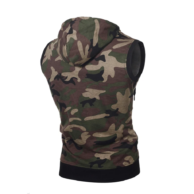 

New Summer Style Hooded Tops Vests Men Sleeveless Sweatshirts Slim Camouflage Printed Jacket Style Vest Men Clothes MY077