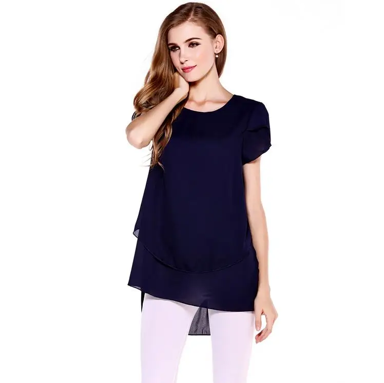 Летняя шифоновая рубашка с коротким рукавом Женская двухслойная топы женская