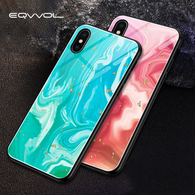 Eqvvol Epoxy Gold Foil Case For iPhone X XS Max XR 7 8 Plus 6 6s Glitter Marble Cases Soft TPU Edge 8plus Back Cover Fundas |