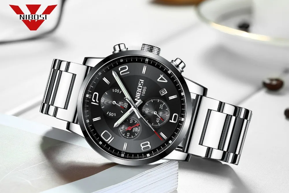 NIBOSI New Type Luxury Watch Quartz Wrist Watch Fashion Stainless Steel Watch for Man Relogio Masculino Exquisite Silver