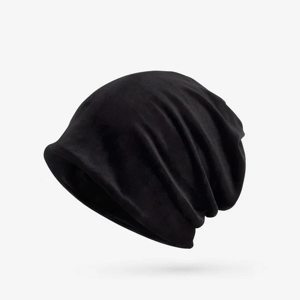 black NUZADA, зимняя шапка, одноцветная, унисекс, для мужчин и женщин, Skullies Beanies, шапка, Вязанная, двойные, многослойные шапочки, капот, две функции - Цвет: black