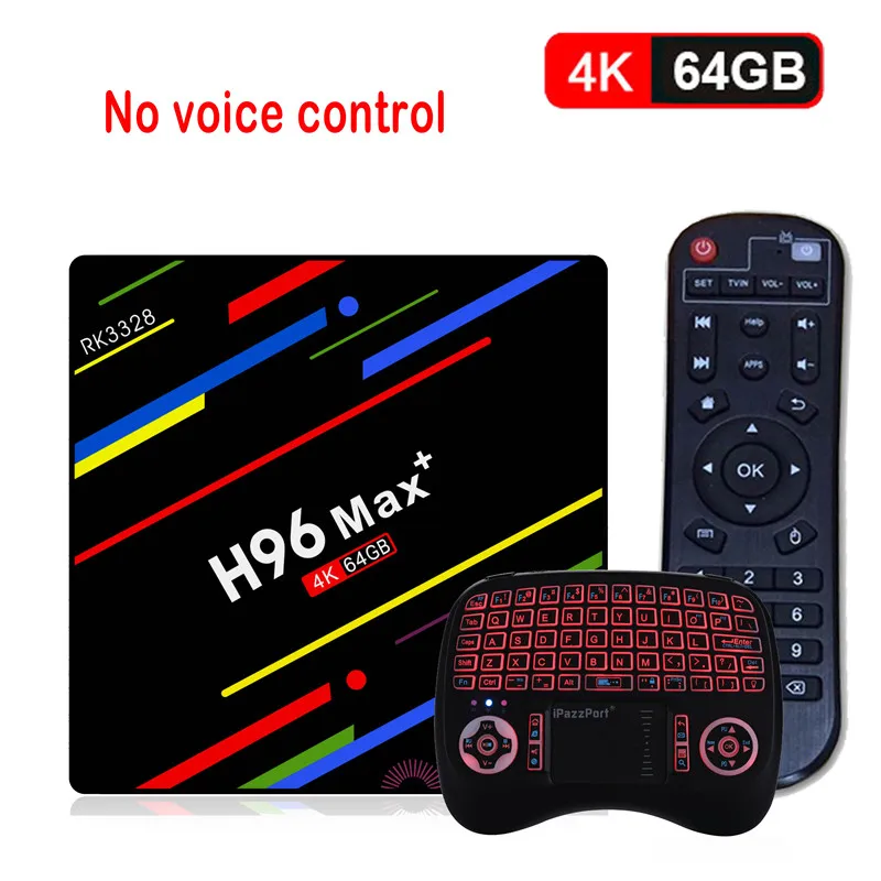 no voice 64G add KB H96 MAX PLUS ТВ приставка RK3328 Smart 4K HD 4G 64G Android 8,1 четырехъядерный Google Голосовое управление плеер Settop BOX с подсветкой клавиатуры - Цвет: no voice 64G add KB