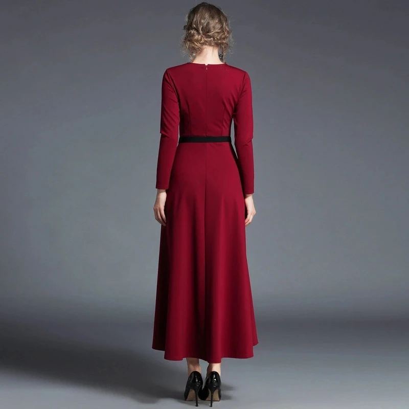 Женское платье с круглым вырезом Negash красное элегантное длинными рукавами и