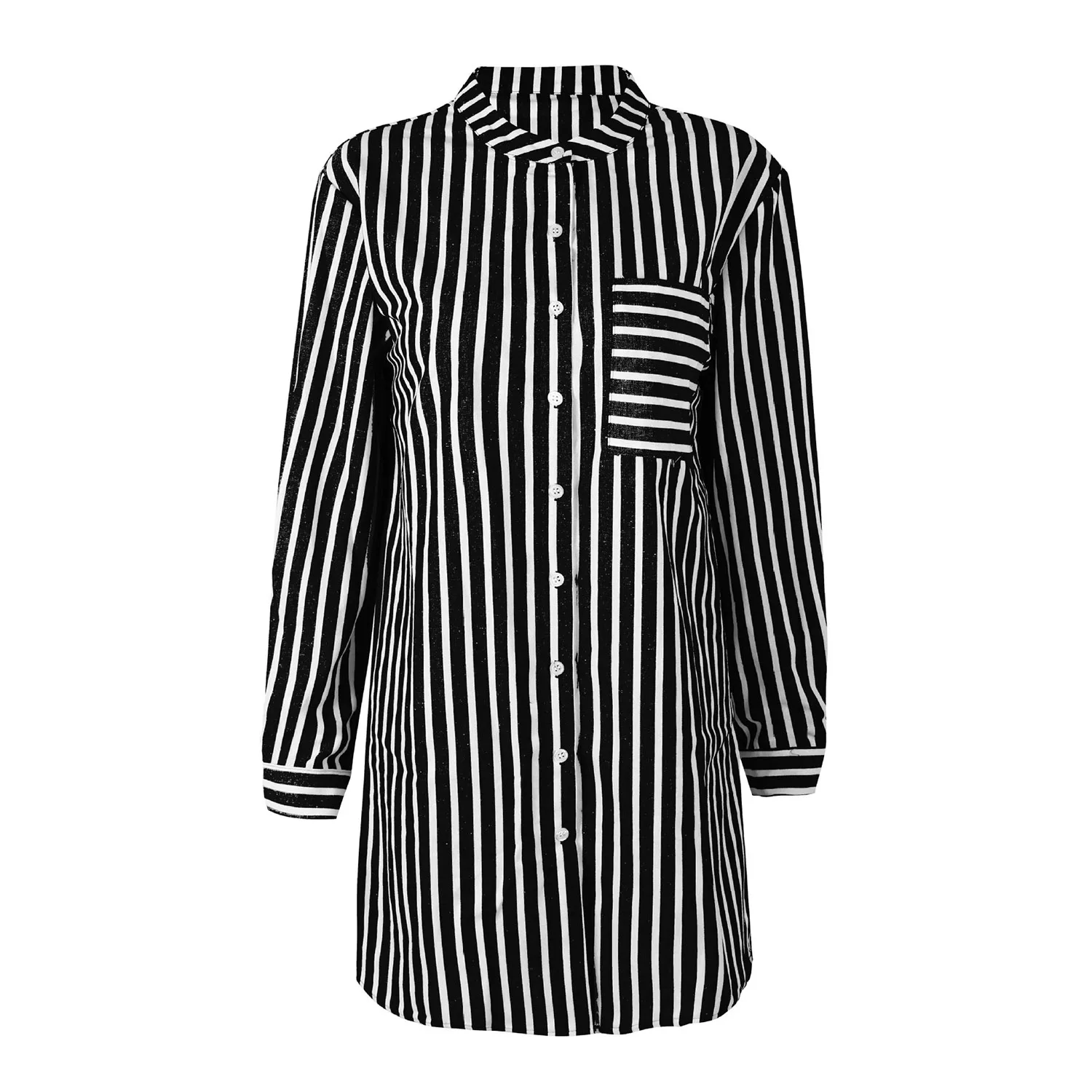 New Hot Women Fashion Loose Long Sleeve Buttons Pocket Striped Shirt Ladies Casual Baggy Blouse Cardigan Tops| |