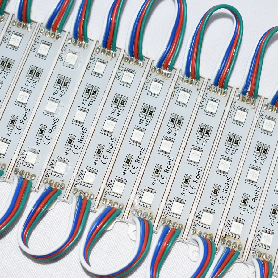 50 шт./лот RGB светодиодные лампы модуля DC12V 5050 3 светодиода IP65 водонепроницаемая
