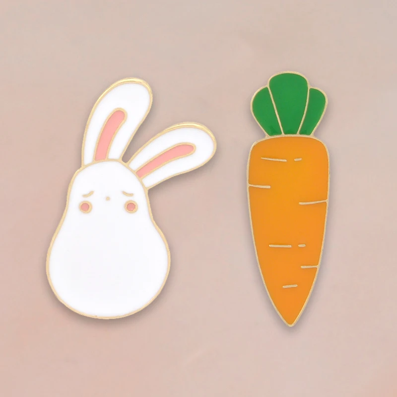 Фото 2 шт./компл. эмалированные броши в виде кролика моркови животных булавка сумка