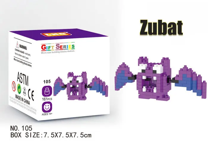 Zubat Карманы Монстры блок Poke Mon строительный стек мальчик фигурка кирпичная игрушка Minecrafted малыш ребенок пикачус чармандерс Psyducks Cubones - Цвет: Zubat