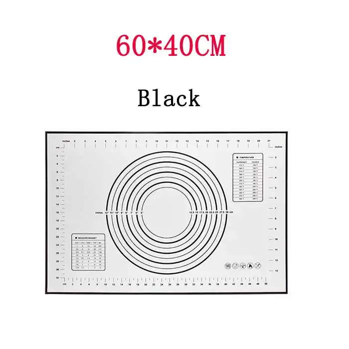 Large Black Антипригарный силиконовый коврик для выпечки большая разделочная доска для раскатки теста панель для замеса маты для теста антипригарный кондитерский лист подкладка для духовки - Цвет: Large Black