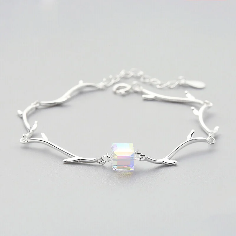 

Silver bracelet 925 Leaf Charm Bracelets & Bangles AAA Cubic Zirconia Adjustable 925 Sterling Silver Bracelet Wedding gift