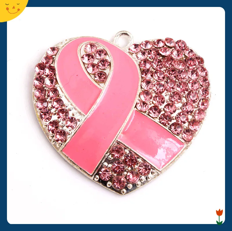 OYKZA Fashion Jewelry 48mm 5pcs Zice Alloy Full Rhinestone Ribbon Heart Pendants for Chunky Beads Necklace Making | Украшения и