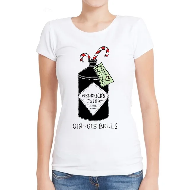 Рождественские женские футболки GIN-gle bells напечатаны футболки с коротким рукавом o-образным вырезом новые повседневные топы