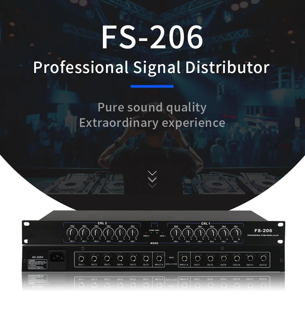 TKL FS206 профессиональное оборудование стерео моно аудио сигнал сплиттер усилитель дистрибьютор 2 в 10 выход XLR для сцены