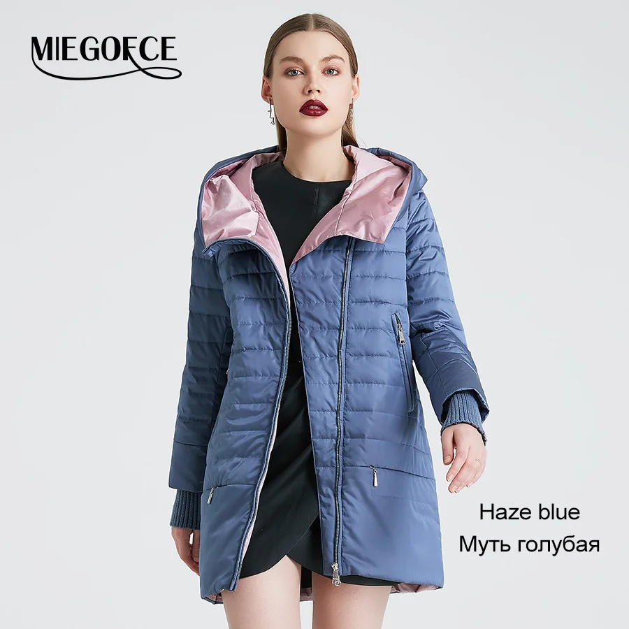 612 Haze Blue MIEGOFCE Весенняя осенняя куртка с косым разрезом яркая женская куртка женская тонкая хлопчатобумажное пальто ветрозащитный теплый вязаный рукав женская куртка дизайнерские новинки - Цвет: 612 Haze Blue