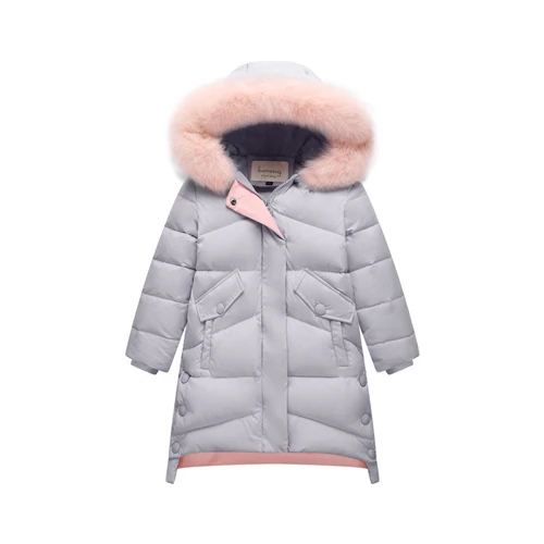 girls winter coat Лидер продаж года; зимние куртки-пуховики для девочек модное пальто с буквами и меховым воротником для девочек теплая куртка с капюшоном для девочек детская одежда - Цвет: girls winter coat