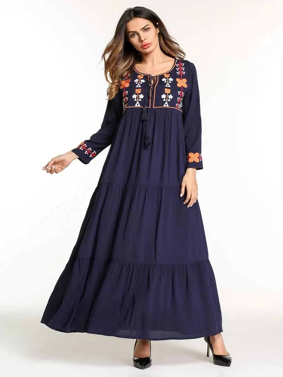 Мусульманское женское платье Abayas Дубай вышивка длинное мусульманское Большие