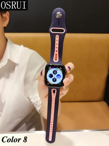 Ремешок для apple watch band 42 мм 38 мм 4 44 мм 40 мм correa iwatch 4 3 2 спортивный силиконовый браслет pulseira apple watch аксессуары - Цвет ремешка: Purple light pink